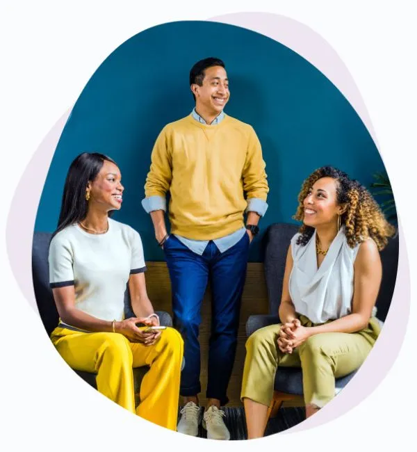Three people talking