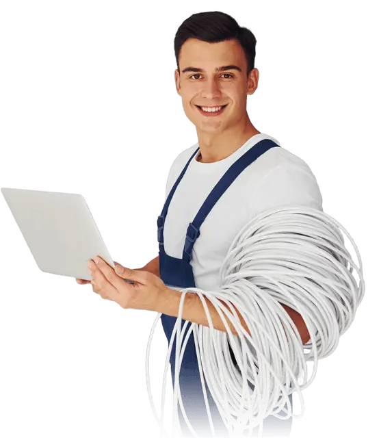 Man with wire and laptop